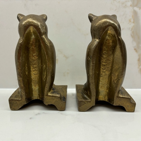 Vintage Pair of Brass Owls on Books Bookends Riverside Brass Canada Heavy - Picture 2 of 5